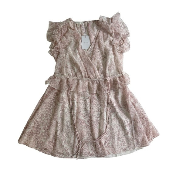 NWT Ted Baker Evelyna Printed‎ Ivory Pink Texture GGT V-neck Mini Dress 1 US 4 S - Picture 2 of 15